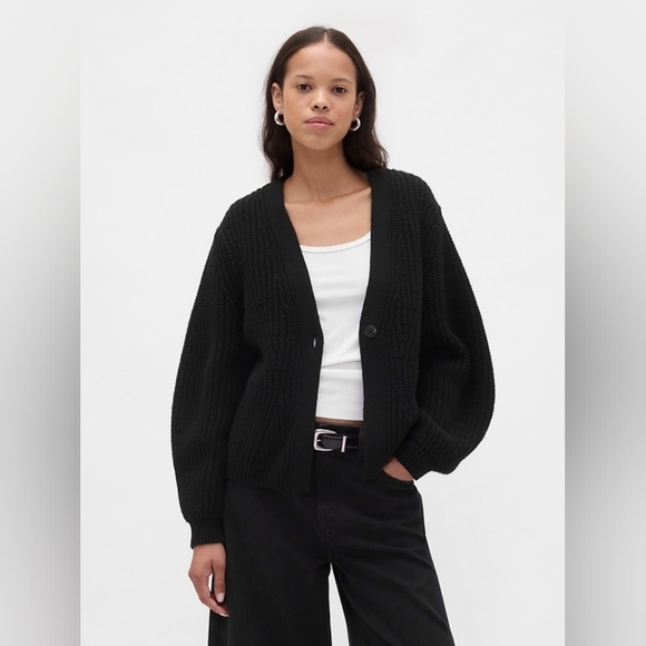 Gap Barrel-Sleeve Cardigan Sweater Black NWT